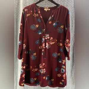 ANDREE BY UNIT Burgundy Floral Long Sleeve Dress